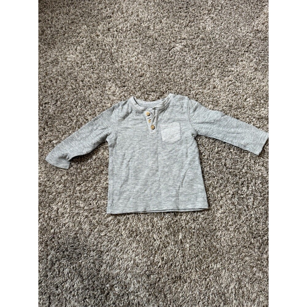 Cat & Jack Toddler Boys Gray Long Sleeve Henley Shirt Pocket Size 18M